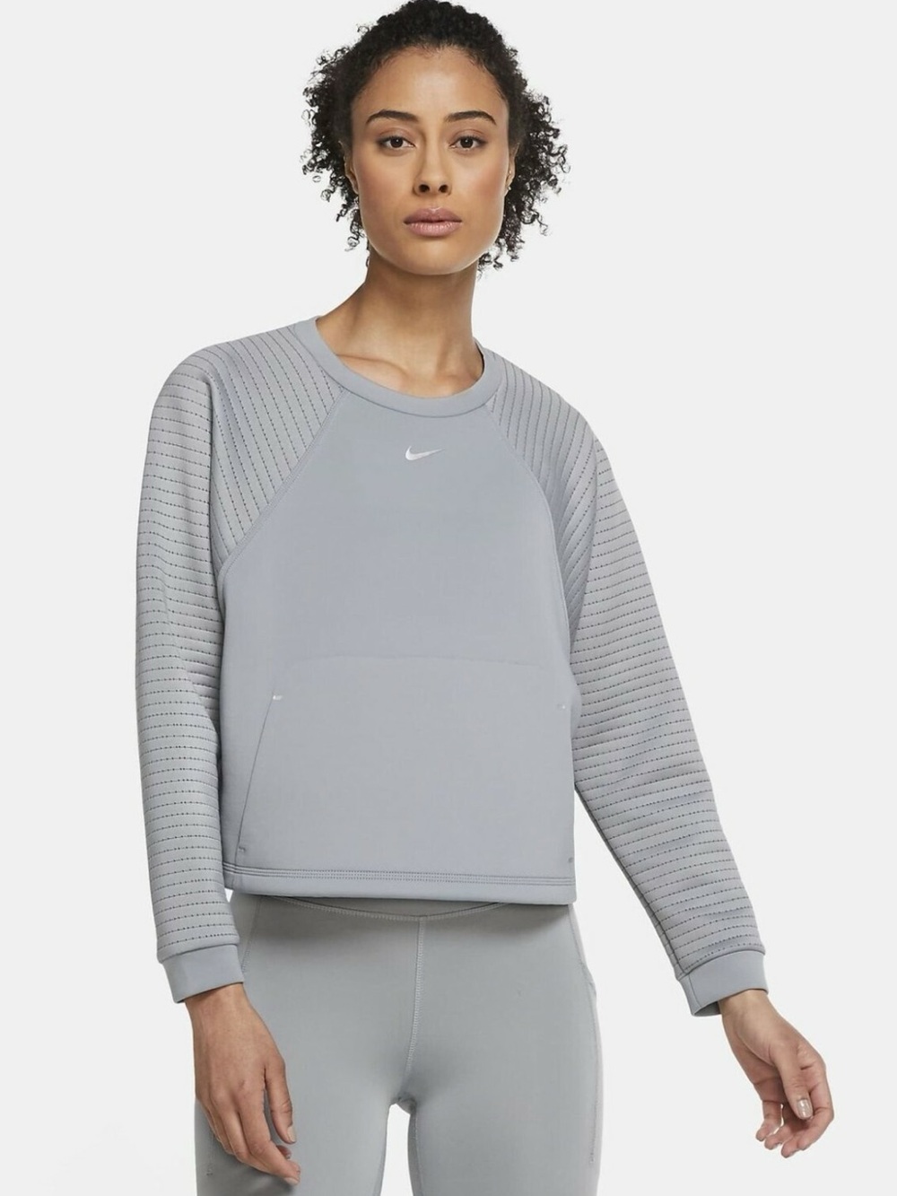 Nike Pro Sweatshirt Womens Large Gray Long Sleeve Casual Swoosh Cropped Stretch